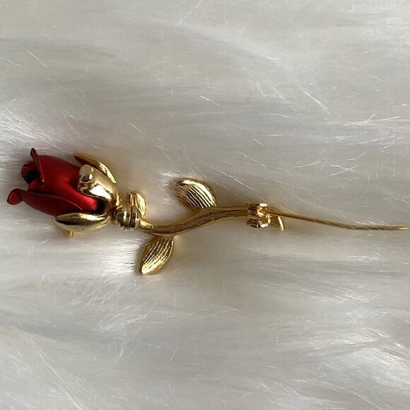 RED ROSE BROOCH VINTAGE - Picture 8 of 8